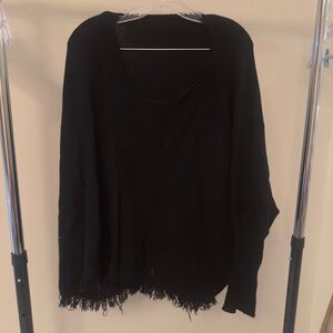 Black Deep V Fringe Bottom Long Sleeve Sweater - Women's XL